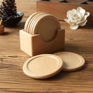 Tovagliette da tavola 6PCS Sottobicchieri in legno Set di noce nera Tappetino rotondo in legno massello Tappetino isolante termico Supporto inferiore Tovaglietta Tazza di caffè