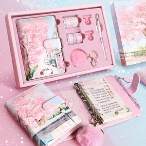 Cherry Blossoms Sakura 80 Sheets A6 Loose-leaf Notebook Journals Agenda Planner Gift Set Kawaii Stationery Notebooks Journal