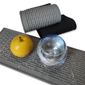Silicone Dish Drying Mat 29 x 14.5cm Large Counter Top Dish Pad and Trivet Grey Black