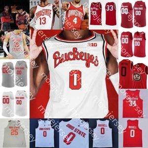 2023 Custom Ohio State Buckeyes Jersey de basquete NCAA Kyle Young D J Carton CJ Walker Kaleb Wesson Muhammad Alonzo Gaffney