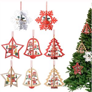 Ciondolo per albero di Natale in legno Campana con fiocco di neve cavo laser Albero di Natale Stella Ornamenti appesi Decorazione domestica RRA459