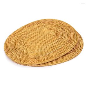 Table Mats 2 Pcs Oval Rattan Placemat Natural Hand-Woven Tea Ceremony Accessories Suitable For Dining Room Kitchen