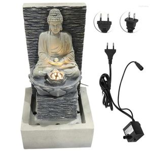 Dekorativa figurer harts Buddha Fountain LED upplyst flödande vatten med pump för hemmakontor Dekor gåvor Vintage