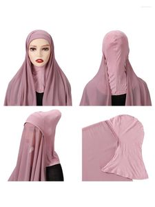 Ethnic Clothing Neck Cover Hijab Scarf With Cap Attached Chiffon Headwrap Muslim Fashion Women Veil Turban Underscarf Islamic Ladies