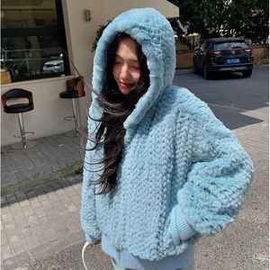 Women's Fur 2022 Knitted Artific Coat Overcoat Jacket With Collar Russian Women's Winter Thick Warm Genuine Coats