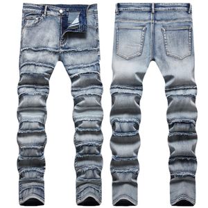 Plus Size Jeans Men's Pants Beggar Mens Jean Slim Patchwork Moto Biker Causal Denim Pants Hip Hop 28-42