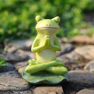 Decorative Figurines Mini Cute Cartoon Meditation Frog Statue Figurine Resin Buddha Miniature Funny Garden Decoration Home Room Decor