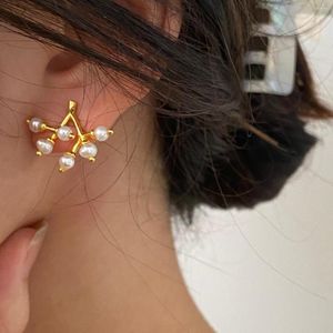 Stud Earrings Pearl Tree Branch Fan Shape For Women Funny Creative Summer Dainty Elegant Jewelry French Style