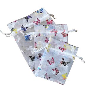 Organza Gifts Bag Christmas Gift Wrap Bronzing Butterfly Wedding Jewelry Drawstring Candy Bags