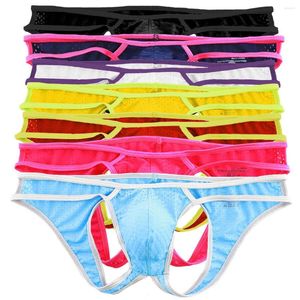Underbyxor 4/7 st män underkläder sexiga trosor mesh andningsbara öppna bumale trosor gay exotiska jockstrap bikinis g-strängar