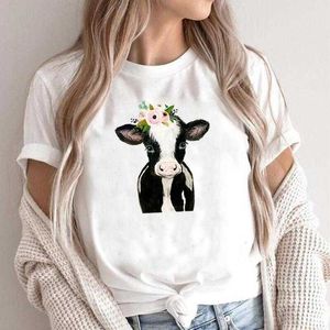 Sommer Mode T Shirt Femme Lustige Kuh Mit Blume Tier Liebhaber Bauernhof T Frauen Tops