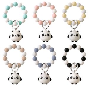 Silikonp￤rlade armband Cartoon Panda Pendant Armband Keychain Toy Key Ring Decorative Oranment