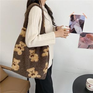 Evening Bags Bear Plush Shoulder Bag Warm Cloth Fabric Women Handbag Large Capacity Tote Winter Cute Book For Ladies
