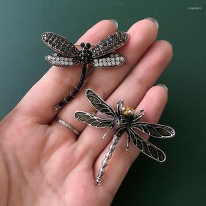 Broşlar muyinda rhinestone yusufçuk broşı unisex kristal siyah renk böcek vintage metal gömlek pimleri eşarp klips takılar