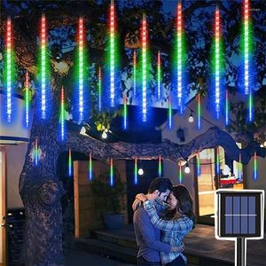 Strings Solar Meteor Shower Rain Lights Outdoor Falling Raindrop Fairy String For Tree Holiday Porch Yard Patio Roof Party