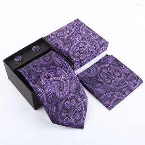 Bow Ties HOOYI 2022 Neck Tie Set Floral For Men Fashion Handkerchief Cufflinks Gift Box Wedding Pocket Square