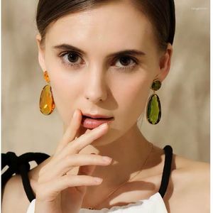 dangle earrings女性用エレガントなクリスタルオレンジグリーン樹脂高品質のゴールドvingtageビージャーファッションジュエリー