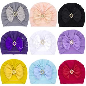 Infant Baby Girls Turban Cap Shiny Crystal Beanie Hat Stretchy Bonnet Headwraps with Bow Knot 0-2Years DE895