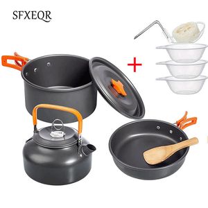 Camp Kitchen Camping Cooking Utensils Outdoor Aluminum Tableware Set Kettle Pans Pots Hiking Picnic Travelling Tourist Supplies Equipment 221102