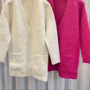 여자 재킷 격자 무늬 패턴 디자이너 f 여자 니트 스웨터 싱글 가슴 버튼 느슨한 캐주얼 니트 가디건 스웨터