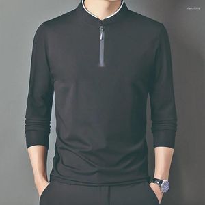 Polo da uomo con collo alto e polo con zip a un quarto da uomo manica lunga tinta unita cerniera casual leggera moda magliette magliette autunno inverno L