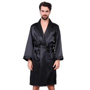 Men's Sleepwear Men's Black Color Silk Bathrobe Thin Long-sleeved Sleepwear Robes with Belt 5xl Large Size Mens Kimono Robe Satin Home Clothes T221103
