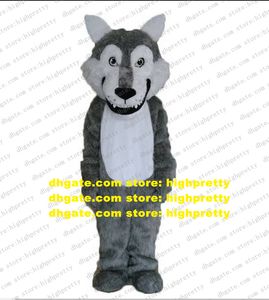 Grå lång päls päls vargmaskot kostym husky hund fursuit vuxen tecknad karaktär lekplats skolgård varumärke idenitet zz8003