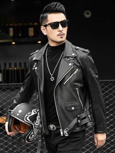 Men's Leather Faux Leather Mauroicardi Spring Autumn Short Cool Black Leather Biker Jacket Men Zipper Long Sleeve Belt Plus Size European Fashion 4xl 5xl T221102