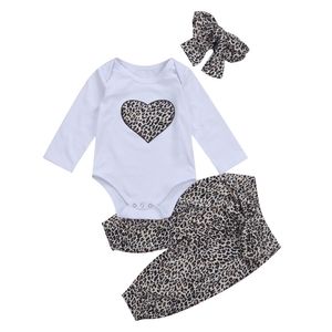 Одежда набор Citgeett весна осень 0-24 м, младенческие девочки 3PCS Heart Leopard Print с длинным рукавом наряд Bodysuitsheadsheadband 221103