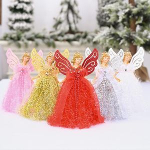 Decorazioni natalizie Ala di angelo bambola appesa pendenti per albero di Natale Argento Oro Rosa Rosso Bianco Belle ali Elfo Fata Toppers Decorazione giocattolo