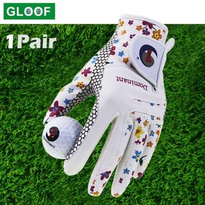 Sporthandskar golf handskar kvinnor damer par coolt läder båda hand sommar blommor färgglada andningsbara för non slip 1 221102