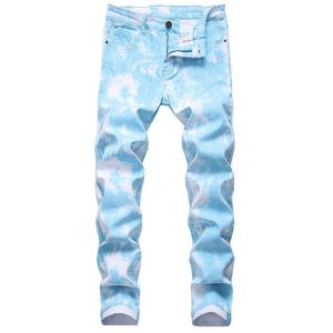 Jeans da uomo Sokotoo Jeans stampati neri color fantasia da uomo Fashion snow washed plus size stretch pants T221102