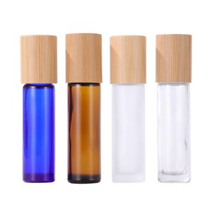Rotolo di vetro da 10 ml su bottiglia con coperchio in bambù per oli essenziali Bottiglie di campioni di profumo trasparenti ricaricabili ecologiche SN83
