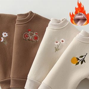 Giyim Setleri 2 PCS Kış Sıcak Bebek Bebek Erkek Giysileri Seti Nakış Polar Sweatshirt Pant Pantolon Toddler Kıyafet 221103