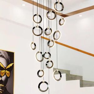 Kronleuchter moderne LED -Kronleuchter Treppe Helles Schwarzes Innenbeleuchtung für Wohnzimmer Dachboden Treppe Lampe Esskunst DEOCR