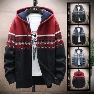 Мужские свитера 2022 Осень и зимний мужская повседневная куртка Корейская версия уложенного капюшона, вязаного толстого флиса, толстый свитер