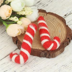 Christmas Decorations 2 Pcs Candy Cane Bear Animal Wool Felt Creative Lovely Doll Craft DIY Non Finished Poked Handcraft For Kit Material