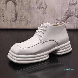 Boots Fall Winter Mens White Ankle Luxury Round Toe Height Increasing Platform Male Short Leisure Fashion Botas Size 38-44