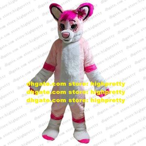 Pink Long Fur Furry Husky Dog Mascot Costume Fox Wolf Fursuit Adult Cartoon Product Launch Children Playground zz7680