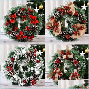 Decorative Flowers Wreaths Beautif 30Cm/12 Inch Artificial Christmas Wreath Front Door Ornament Wall Garland Hanging Rattan Orname Dhtxb