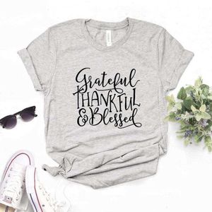 Grateful Thankful Blessed Print Women Tee Tshirts Casual Funny T Shirt For Lady