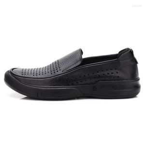 Sandaler Casual Mens Soft Leather Slip p￥ loafers St￤ngt t￥ Bortable Hollow Out Summer Vintage Work Shoes 46