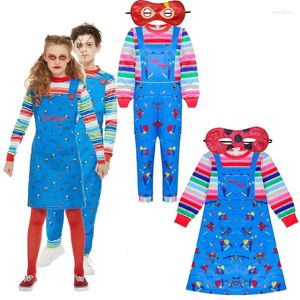 Одежда сета для мальчиков девочки Хэллоуин Смешная вечеринка, дети, играй в костюм Косплей, Детский мультфильм, ужас призрак кукла с длинными рукавами платье комбинезоны
