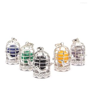 Pendant Necklaces Natural Stone Crystal Agate Alloy Detachable Fashion Necklace Jewelry Birdcage Shaped Car Bag Keyring Hanging Accessory