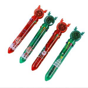 10 colors in 1 Christmas Ballpoint Pens Cartoon Retractable Ballpen Writing Pens Holiday Office Class Stationery Reward Birthday Party Favors