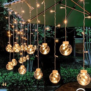 Strings Solar Curtain Lights Lanternas LEDs piscando lâmpadas de corda Estrelas desejando bola ao ar livre Decoração de férias de pátio
