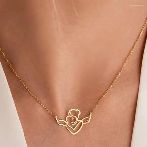 Pendant Necklaces Mom And Baby Necklace Hollow Stainless Steel Chain Angel Choker For Women Man Family Jewelry Mother's Day Gift