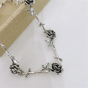 Choker Vintage Rose And Thorns Necklace - Punk Goth Style Silvertone Chain Jewelry On The Neck Gothic For Women 2022