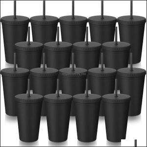 Mugs Tumblers With Sts And Lids Plastic St Cups 16Oz Reusable For Adts Kids Water Coffee Milk Smoothie Black Ameyr Drop Delivery Otina