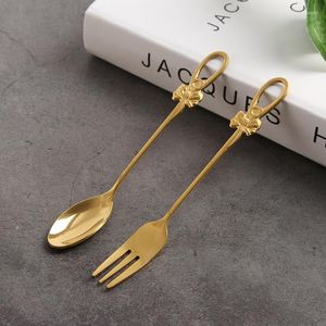 Dinnerware Sets French Bow Stainless Steel Coffee Spoon Fruit Fork Stirring Dessert Bird's Nest